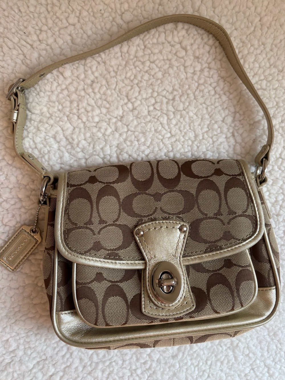 Coach Vintage Y2K Legacy Turnlock Gold Monogram Signature Canvas Shoulder Bag